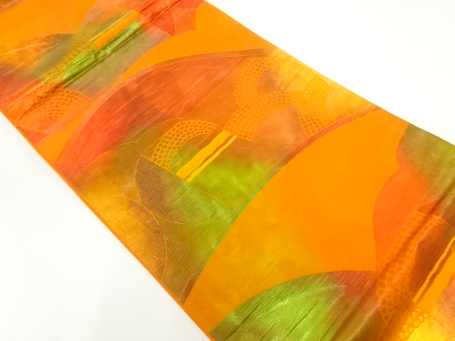 JAPANESE KIMONO / HIRAKI NAGOYA OBI / WOVEN ABSTRACT PATTERN 